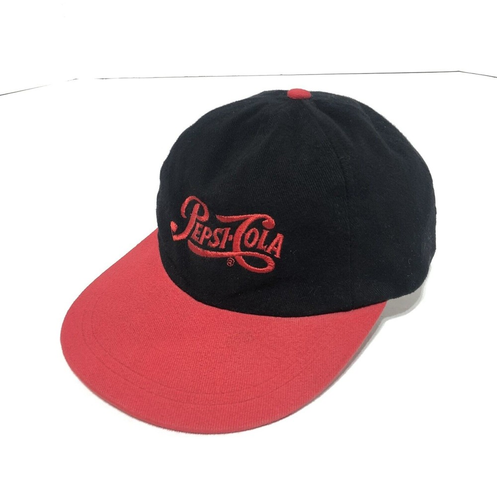 Vintage Pepsi-Cola Hat, Black and Red, Leather Strapback, Action Sportz